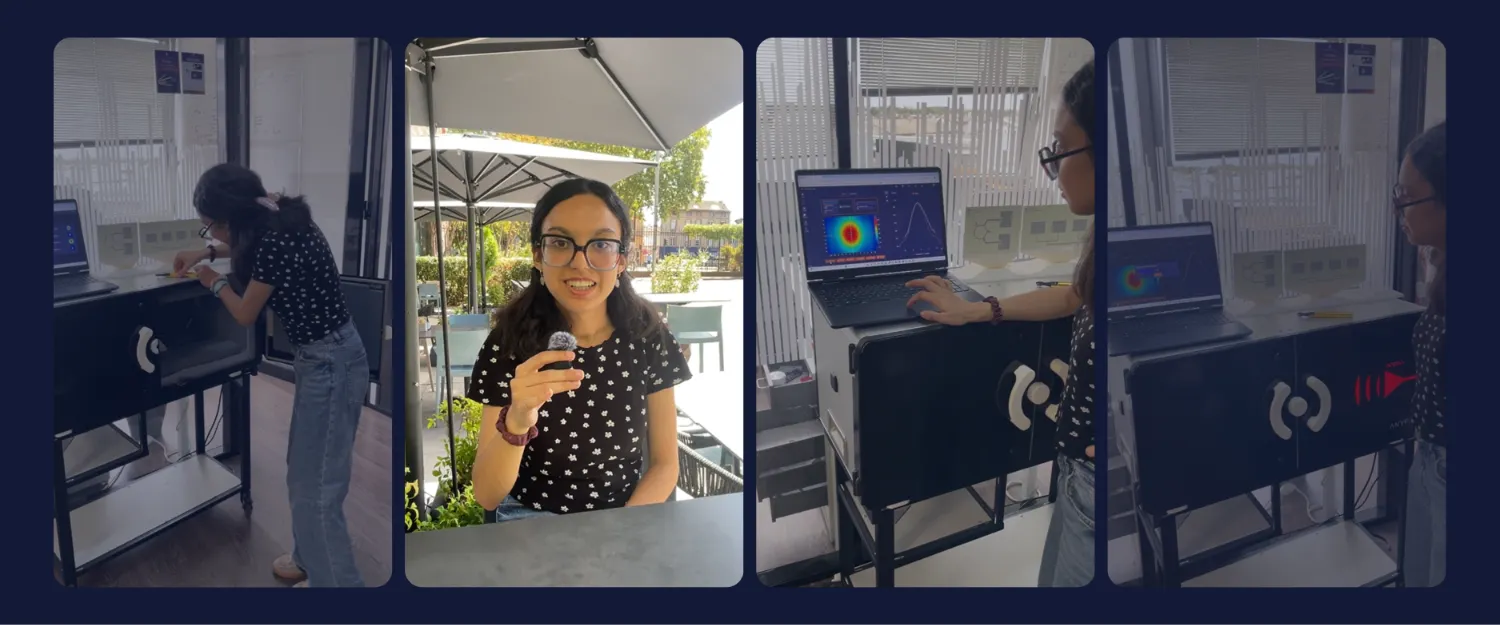 Engineering student Imane Khaloufi measuring a patch antenna with EMBox Lab