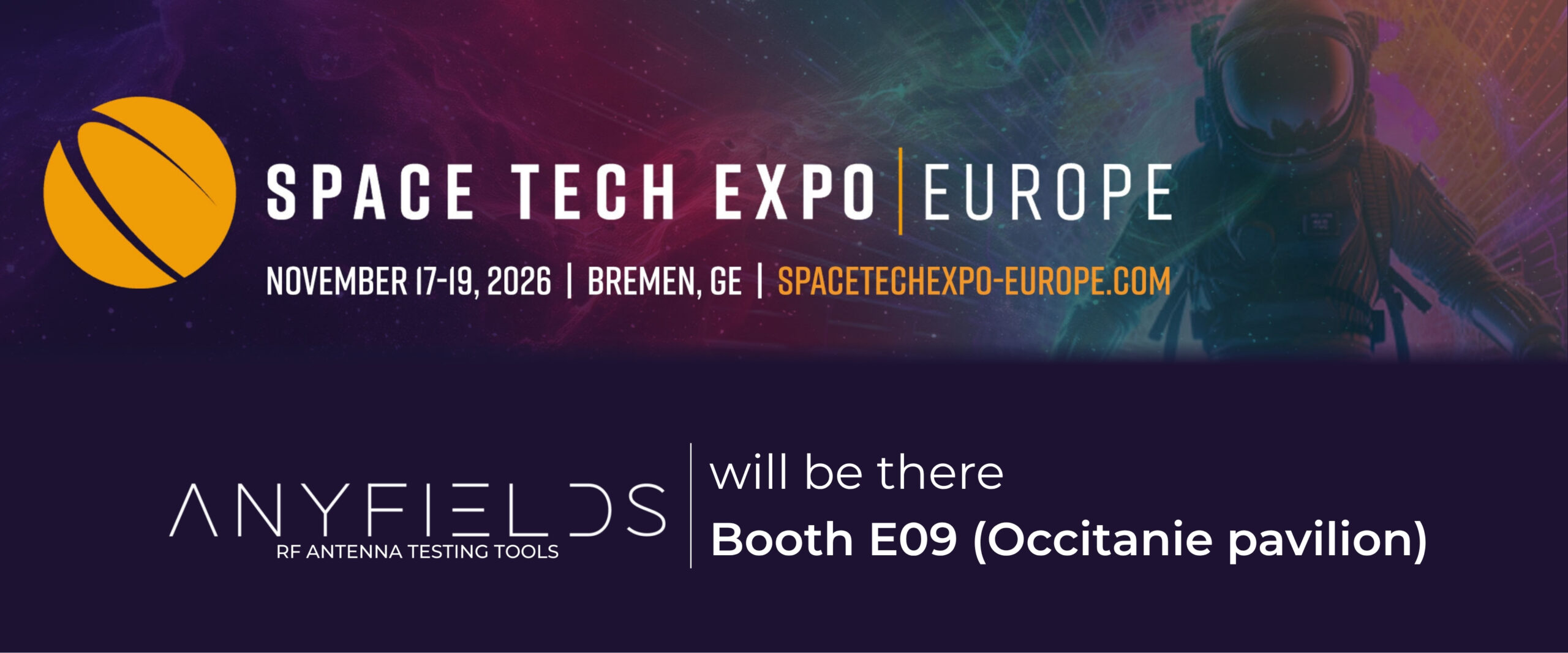 Meet Anyfields at Space Tech Expo Europe 2026 — Stand E09, Occitanie Pavilion